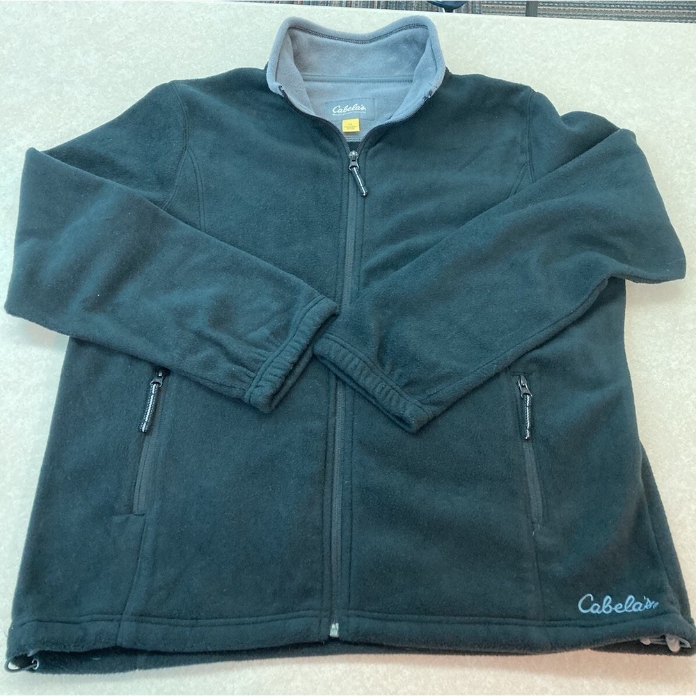 Cabelas Womens Fleece Jacket Black Full Zip Front Zip Pockets Inside Pockets SzL